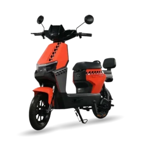MOTU T3 sepeda listrik modern warna merah dengan desain sporty, motor 600W, baterai 48V 12Ah, dan jok belakang bersandaran.